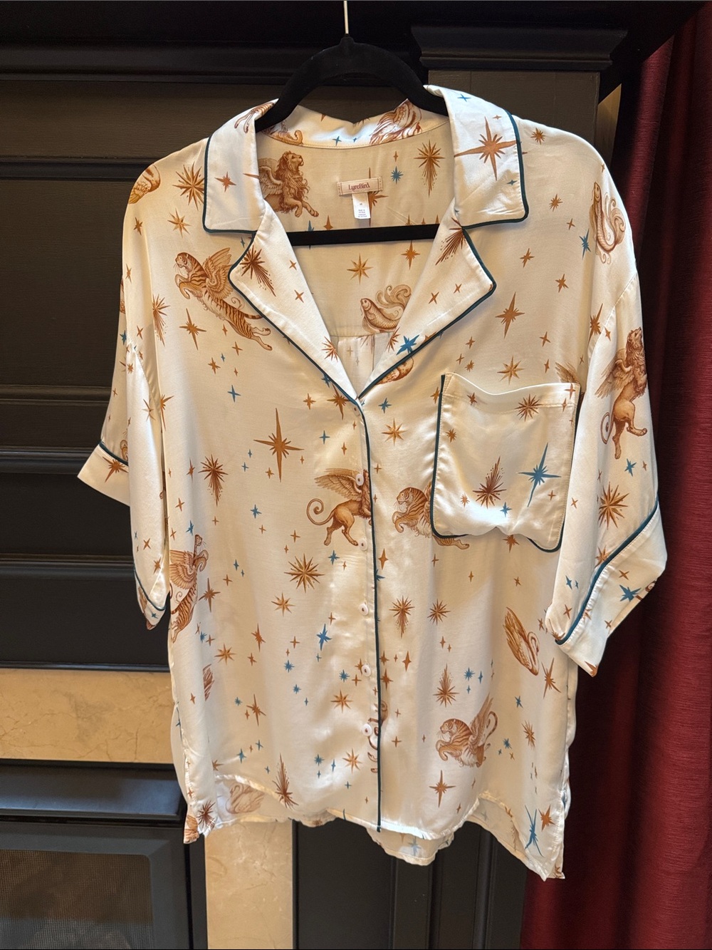 ANTHROPOLOGIE  LyreBird silk-Feel Celestial Print Pajama Top sz M